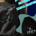 Persona con sudadera negra unisex ZASCA ZASCASTEIN con diseño original y promoción mochila ZASCA gratis