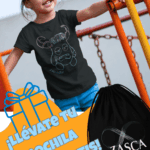 Niña con camiseta negra infantil ZASCASTEIN de Zasca in Games y promoción mochila gratis