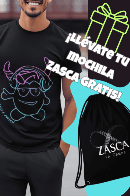 Camiseta negra ZASCA MOLÓN para hombre con diseño original y promoción mochila ZASCA gratis