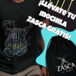 Hombre con camiseta negra ZASCA VUDÚ de Zasca in Games con promoción mochila gratis