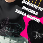 Camiseta negra mujer ZASCA FRITO con diseño original y mochila Zasca gratis