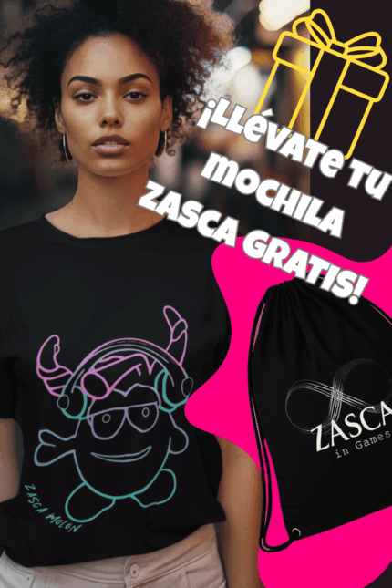 Camiseta negra ZASCA MOLÓN para mujer con diseño original y promoción mochila ZASCA gratis