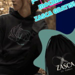 Sudadera negra unisex ZASCA FRITO con diseño original y mochila Zasca de regalo
