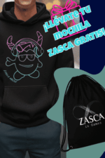 Sudadera negra unisex ZASCA MOLÓN con diseño original y mochila ZASCA gratis de regalo
