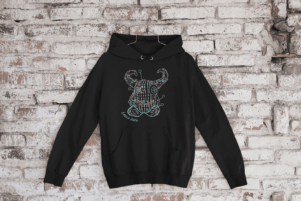 Sudadera negra unisex ZASCA VUDÚ con capucha y diseño frontal original
