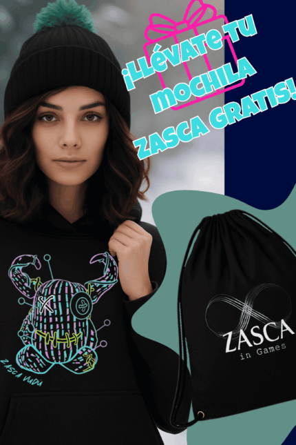 Sudadera negra unisex ZASCA VUDÚ con capucha y mochila Zasca gratis