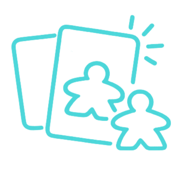 Icono cartas y meeple que representa juego de mesa fácil de aprender y reglas simples